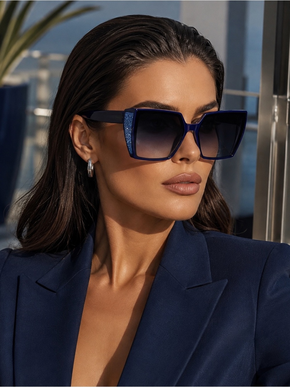 Jessica Simpson Oversized Square Sunglasses in Navy Blue